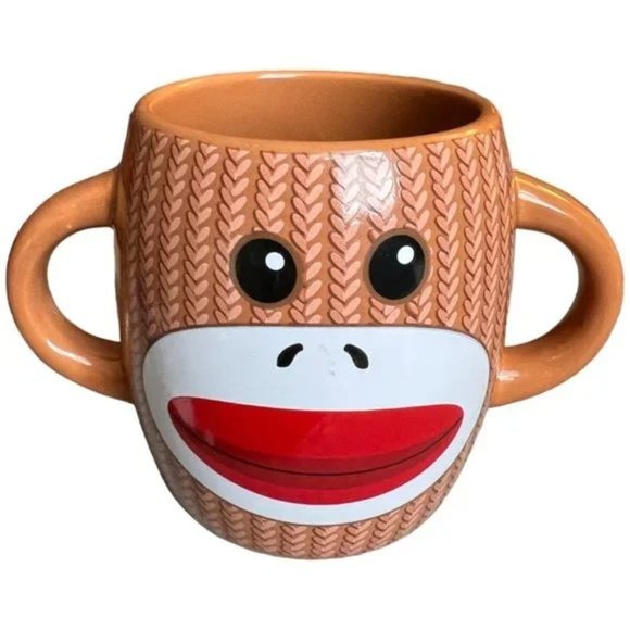 SOCK MONKEY Mug Double-Handled Double-Sided Ceramic Sweet Dishwasher-Safe 12 oz - Picture 1 of 8